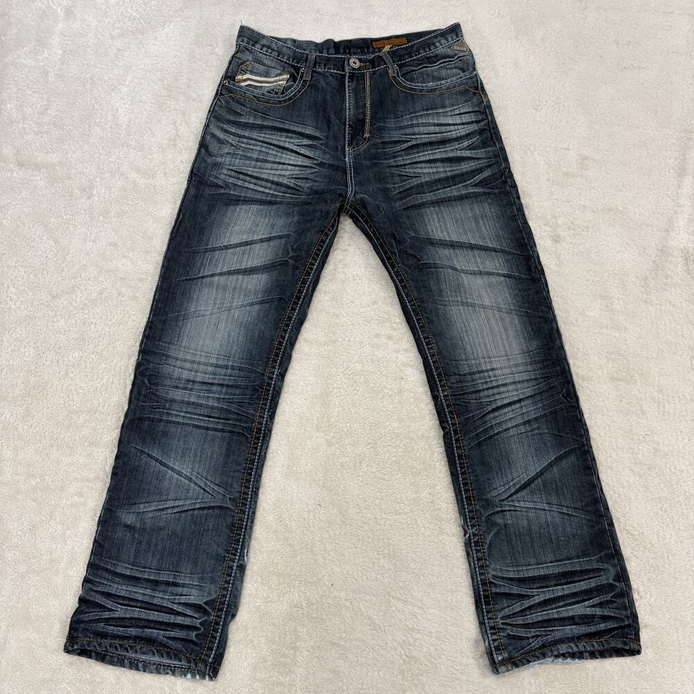 CHAMS Vintage Premium Jeans Mens 34 Y2K Distressed Whiskered Flap Pocket Denim